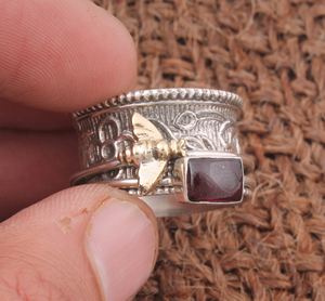 Bague de fiançailles et de mariage en argent sterling 925 avec pierre de grenat rouge naturelle de luxe pour femmes, bijoux fins - Product Image 5