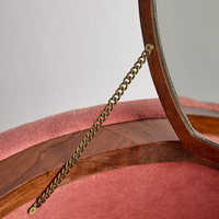 Coiffeuse rose velours avec miroir, table de toilette ronde rembourrée et chaises, ensemble couleur personnalisée, fournisseur de luxe moderne en bois de chêne