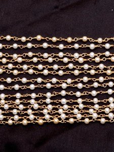 Chaîne de chapelet hydro-plaquée or avec perles, 3-3,5 mm, perles blanches, chaîne enroulée de fil pour la fabrication de bijoux - Product Image 4