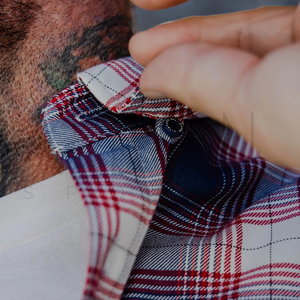 Camisas de Franela a Cuadros Rojas, Blancas y Azules de Manga Larga con Bolsillos Dobles en el Pecho, Diseño Nuevo, Servicio OEM ODM, Logotipo Personalizado - Product Image 6
