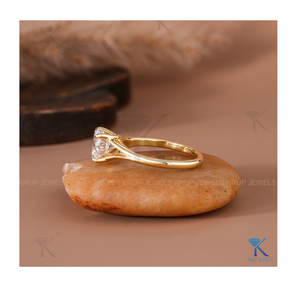 Stylish Yellow Gold Round-Cut Split Shank <b>Solitaire</b> Engagement <b>Ring</b> Stackable <b>Ring</b> for Women Modern Minimalist Design - Product Image 3