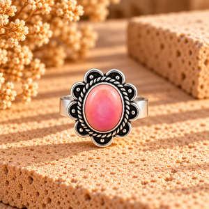 Bague en pierre rose à motif floral, faite à la main, style bohème occidental, bijou fantaisie en pierres précieuses, cadeau tendance pour femme - Product Image 1