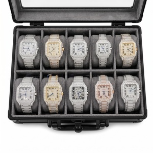 Montre Cartier Santos Dumont Antique Fashion avec Diamants et Cristaux, Boîtier Carré en Acier Inoxydable, Chiffres Romains, Bracelet Noir, Unisexe - Product Image 4