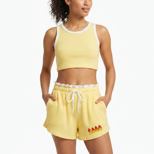 OEM Custom 100% Cotton Heavyweight <b>Shorts</b> Wholesale <b>Sweat</b> <b>Women</b> Jogger Fitness Cotton Fleece With Ruffles Drawstring - Product Image 4