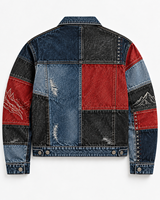 Veste en jean patchwork brodée pour homme Sam Tactical, style streetwear, type camionneur, prix de gros, OEM, prix abordable 2026