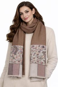 Châle en cachemire et laine fine VIC pour femme, élégant, avec bordure florale tissée, doux, chaud, de qualité supérieure, 70 x 200 cm - Product Image 5