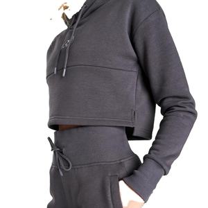 Sudadera Corta de Algodón de Color Sólido para Mujer, Diseño Nuevo, Precio al por Mayor, Informal, Transpirable, Cuello Redondo - Product Image 5