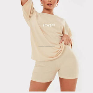 ที่กําหนดเองฤดูร้อนผู้หญิงเสื้อผ้าStreetwear Loungewear 2 ชิ้นชุดขนาดใหญ่ผ้าฝ้ายเสื้อยืดกางเกงขาสั้นชุด 2 ชิ้น - Product Image 3
