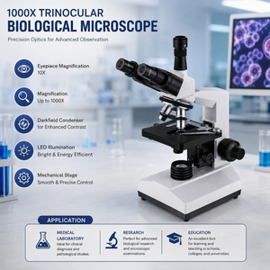 Microscope biologique trinoculaire à champ foncé 1000X | Microscope de laboratoire médical à condensateur d'Abbe avec éclairage LED et plateau mécanique - Product Image 5