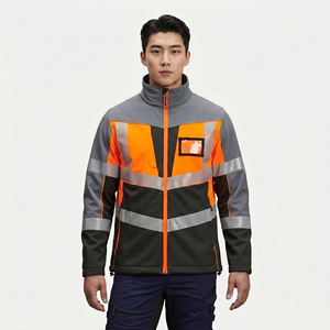 Men's <b>Work</b> Jacket with Reflective Stripes Gray Orange Safety Coat Comfortable Safety Reflective <b>Work</b> Jacket / Working <b>Clothes</b> - Product Image 1