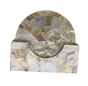 Royal Design MOP <b>Coaster</b> With Holder Modern Round Mother Of Pearl <b>Coaster</b> <b>Set</b> At Low Price - Product Image 5