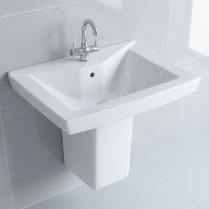 <b>Wall</b> Mount Square Ceramic Half Pedestal Wash Basin Modern Design For Mall Villa Use - Product Image 1