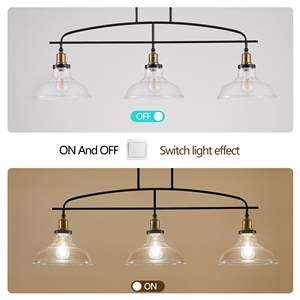 Lustre suspendu industriel à 3 lumières, 45 pouces, éclairage moderne de style ferme, abat-jour en verre transparent, cadre en métal noir, hauteur réglable pour - Product Image 6