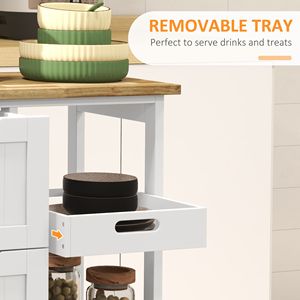 Carrello da Cucina Moderno Bianco con Ripiani in Rovere, Cassetti, Struttura in Acciaio e Design Regolabile - Product Image 5
