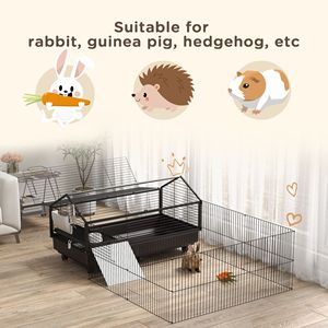 Gabbia per Animali Nera Media con Ruote e Recinto Pieghevole, Include Bottiglia d'Acqua, Ciotola e Rampe, Design Stabile per Uccelli e Cani - Product Image 5