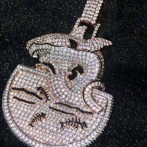 จี้รูปฉลามขนาดใหญ่ประดับเพชรโมอิสซาไนต์ VVS ชุบทองคำสีกุหลาบบนเงินแท้ 925 สไตล์ฮิปฮอปสำหรับผู้ชาย - Product Image 4