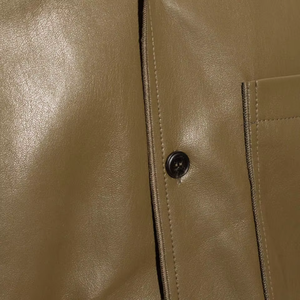 Nuevo Diseño Ligero de Alta Calidad al por Mayor 2025 Camisa de Cuero Caqui de Manga Corta para Hombre Chaquetas de Cuero Transpirables - Product Image 5