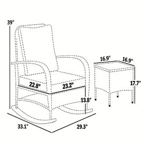 Conjunto de Muebles de Terraza de 3 Piezas, Silla Mecedora para Exteriores con Mesa de Centro, Juego de Jardín en Color Gris - Product Image 6