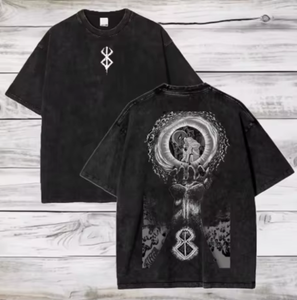 Men's Black Cotton Solid Knitted Oversized T-Shirt with Eye Print Street Style O-Neck Short Sleeve - Product Image 6