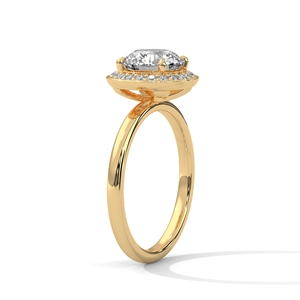 High Quality Fashionable Brilliant Round Cut Lab Grown Diamond <b>Ring</b> With Side Paved Diamonds <b>Crafted</b> From Solid 14k Yellow Gold - Product Image 2