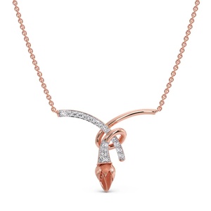 Collier à nœud sculpté avec diamants, rubans incurvés en or rose et motif de bourgeon texturé suspendu - Product Image 1