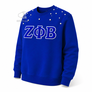Sweat-shirt pour femmes Zeta Phi Beta, bleu, orné de perles, lettres grecques brodées, col rond, manches longues, décontracté, pull de sororité - Product Image 2