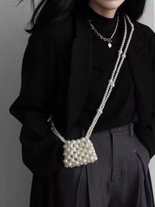 Handcrafted Classic Pearl Bead <b>Envelope</b> Tote Bag for Women Fashion Evening Shoulder Bag in for & <b>White</b> - Product Image 2