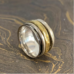 Artisan Handcrafted Sterling <b>Silver</b> Meditation Unisex <b>Ring</b> Featuring Hammered <b>Spinners</b> For Daily Anxiety Relief - Product Image 3