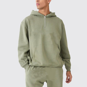 Conjunto de chándal de invierno de 2 piezas para hombre, tejido de mezcla de poliéster y algodón, lavado ácido, estilo urbano, con logo personalizado, sudadera con media cremallera y pantalones acampanados - Product Image 6