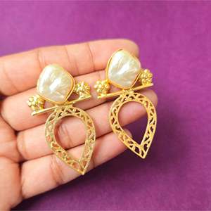 Rose Gold Rhodium Plated Hoop Earrings with White Uncut Pearl for Wedding Party Gift - Product Image 2