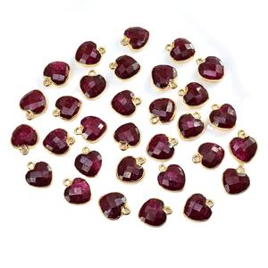 Faceted <b>Ruby</b> Christian <b>Heart</b> Charm Pendant Sterling Silver Gold Plated | Handmade Gemstone Charm for DIY Jewelry - Product Image 1