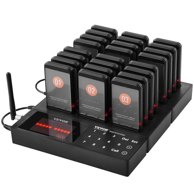 Wireless Restaurant Pager System Model D0100HADQ57 24 Beepers 400m Range Guest Calling Service