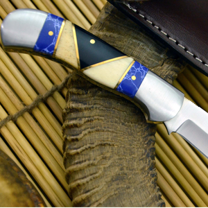 Cuchillo de Caza Imperial con Hoja de Punta Caída, Mango de Marfil con Incrustaciones Azules y Funda de Cuero - Product Image 5