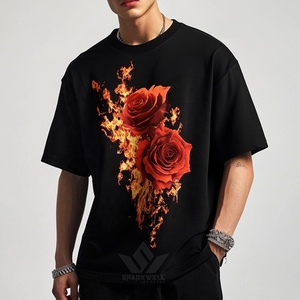 Men's Black Floral <b>Flame</b> Graphic T-<b>Shirt</b> Short Sleeve O-Neck 100% Cotton Regular Fit Digital Print Streetwear Tee - Product Image 3