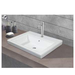 Modern glossy white 620x455x155mm rectangular ceramic wash basin wall hung floating semi pedestal - Product Image 5