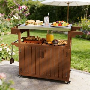 Carrello Bar da Esterno Marrone con Armadietto e Ripiano per Isola Cucina - Product Image 1