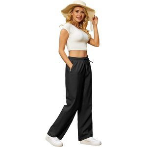 Pantalones informales de pierna ancha de cintura alta para mujer 2025 con cordón ajustable, Salón suave y transpirable para vacaciones en la playa de verano - Product Image 5