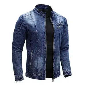 Custom Denim Jacket Men Designer Casual Cotton Jacket Blue Boy Zip Closure Denim Coats OEM Jean Jacket - Product Image 6