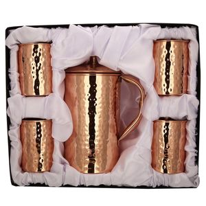 Ensemble de carafes en cuivre pour un service d'eau élégant et luxueux, ensemble en métal avec verres, durable et réutilisable pour la cuisine. - Product Image 5