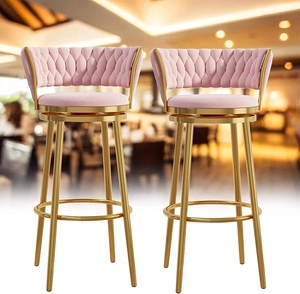 <b>Pink</b> PU Leather Commercial Use Adjustable Bar <b>Stools</b> Set Swivel 360 Degree Rotation Gold Metal Frame Modern Luxury Bar Chair - Product Image 5