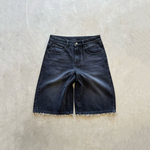 Shorts Bermuda en jean délavé taille haute pour homme, style décontracté, fermeture boutonnée, tissu 100 % coton toile - Product Image 2