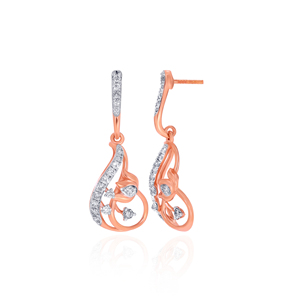 Boucles d'oreilles pendantes élégantes en or rose et diamants pour femmes, motif floral en forme de feuille, bijoux de mariée de luxe, vente en gros - Product Image 3