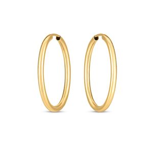 Pendientes de aro finos de oro amarillo de 14k con diseño ovalado sin fin (2x25 mm) - Product Image 2