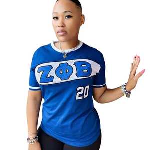 เสื้อเจอร์ซีย์เซต้า ฟี เบต้าพรีเมี่ยมสีน้ำเงินปักตัวอักษรกรีกเสื้อยืดผู้หญิงทรงสปอร์ตสวมใส่สบายมีสไตล์ - Product Image 2