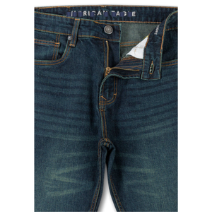 Jean en denim coupe droite bleu foncé pour homme, en coton, style streetwear décontracté, uni, vintage, respirant, poids moyen, tricoté, délavage clair, avec logo - Product Image 4
