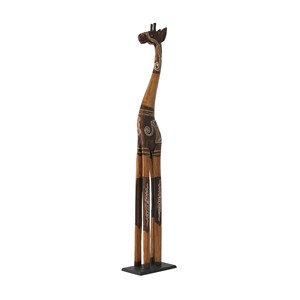 Figura de jirafa hecha a mano en madera de acacia - Esculturas de madera al por mayor de la India - Product Image 6