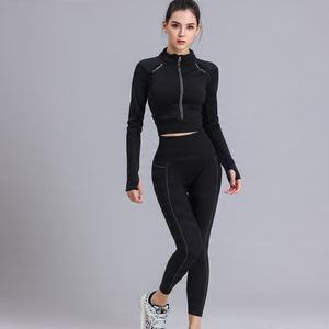 Ensemble deux pièces pour femme : veste zippée compressive et leggings de yoga, vêtements de sport et de fitness - Product Image 6