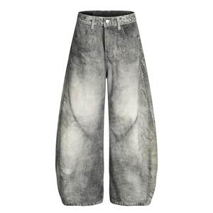 Pantalones vaqueros de cintura alta para hombre, talla grande, de algodón lavado a la piedra, con bolsillos de parche, corte holgado, casuales, con cierre de botones - Product Image 4