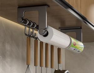 Wall Mounted Stainless Steel Kitchen <b>Hook</b> Rack Tissue Holder Rod <b>Shelf</b> Spoon Spatula Storage Organizer Bathroom Kitchen Use - Product Image 3