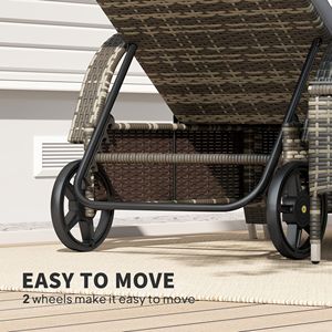 "Patio Wicker Chaise Lounge Chair Set of 2 with <b>Table</b> Adjustable Backrest Wheels Cushion & Headrest Gray" - Product Image 6